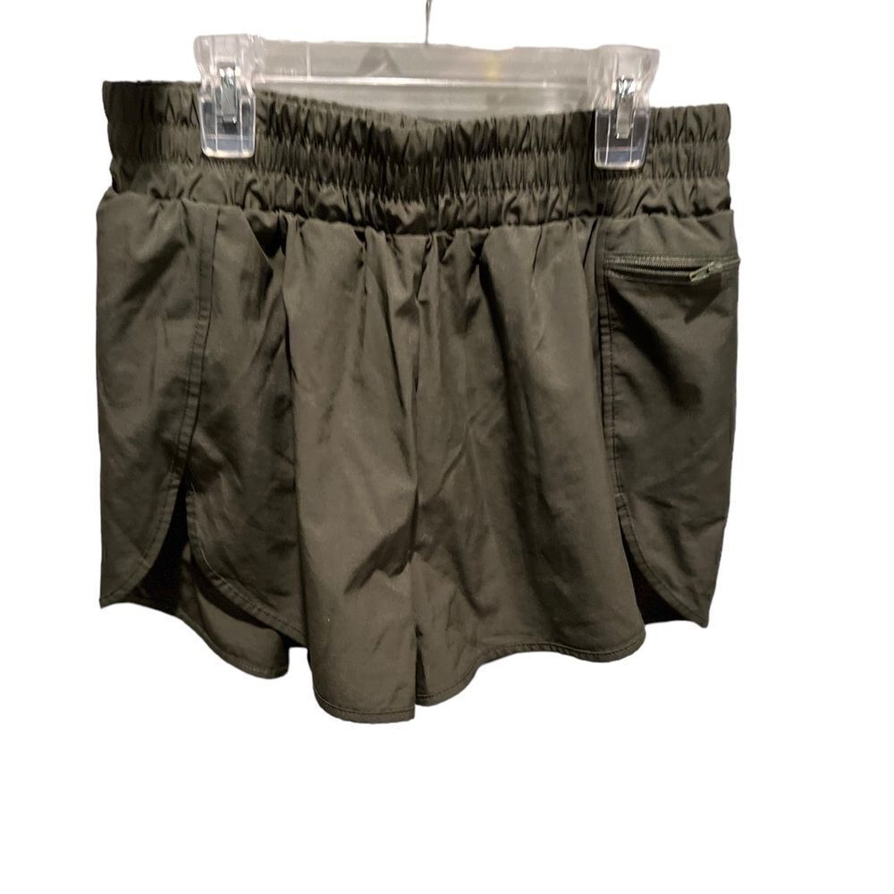Olive green rayon running shorts with pockets